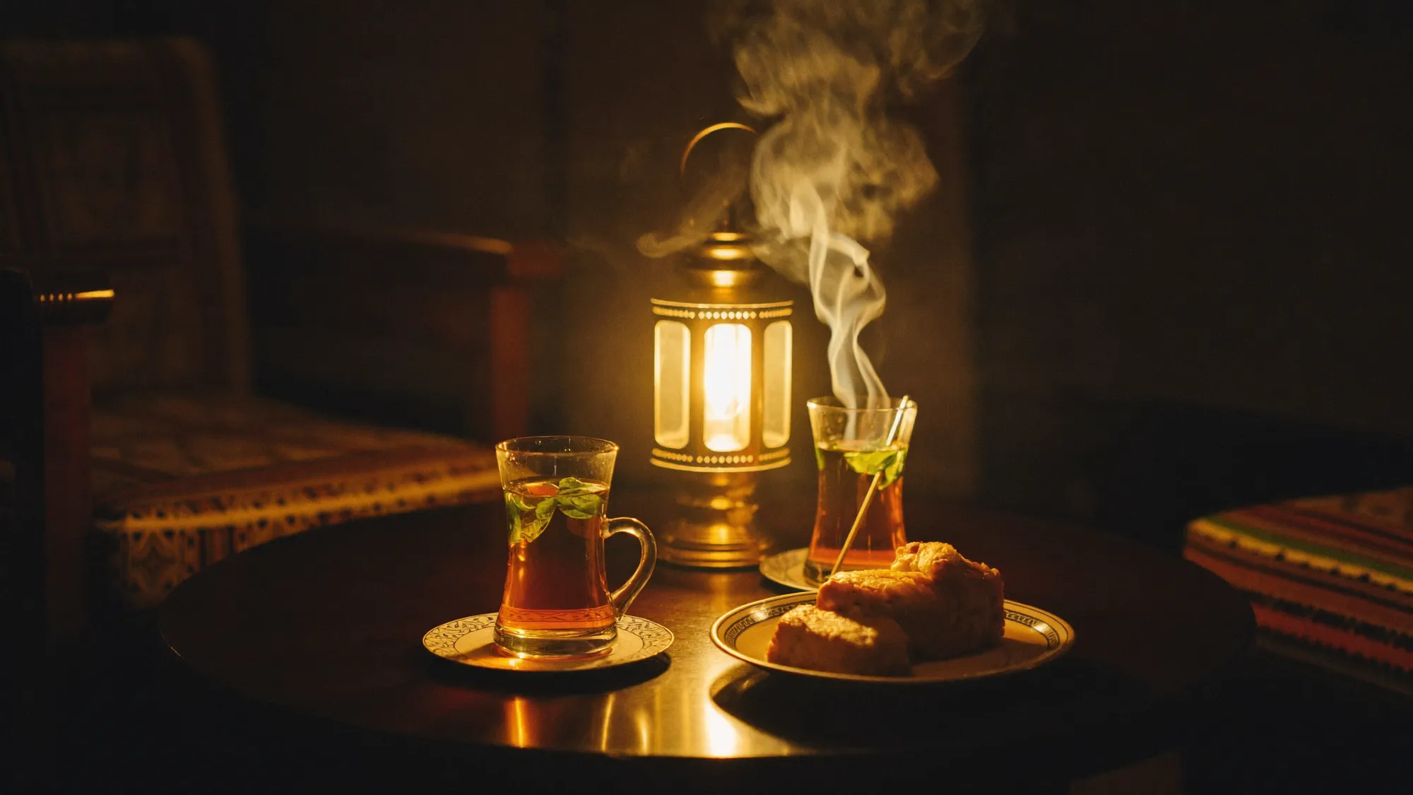 Glasses of tea on a brass tray